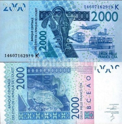 бона Западная Африка 2000 франков 2013 год, (Буква К - Сенегал)