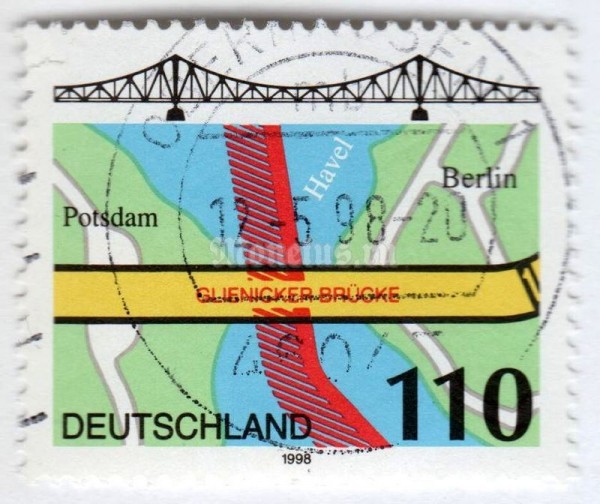 марка ФРГ 110 пфенниг "Glienicke Bridge, Berlin" 1998 год Гашение