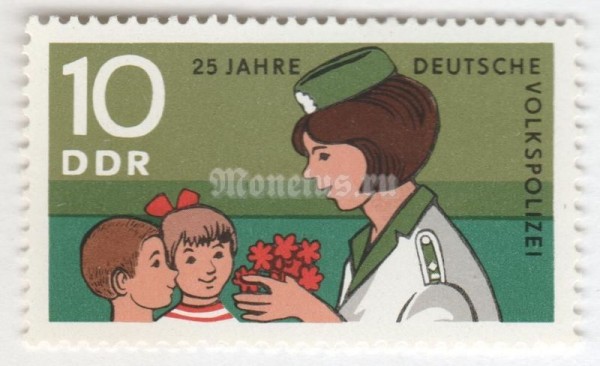 марка ГДР 10 пфенниг "Policewoman with children" 1970 год