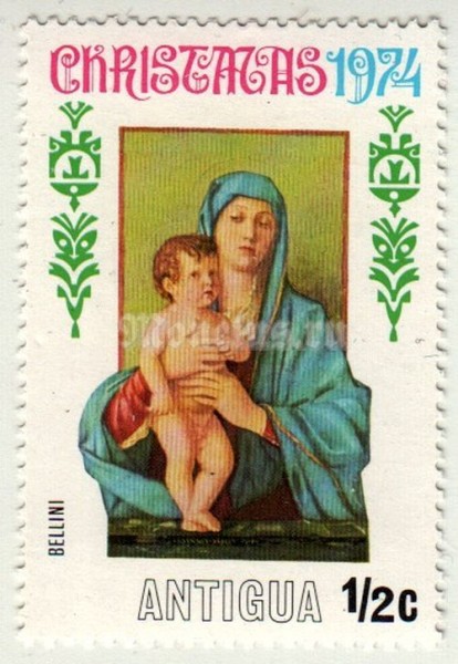 марка Антигуа и Барбуда 1/2 цента "Мадонна, живопись Беллини" 1974 год