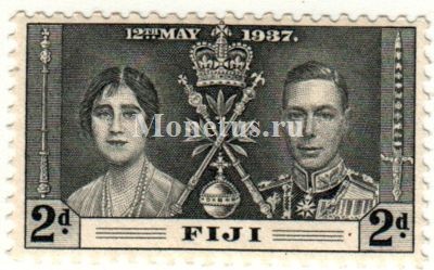 марка Фиджи 2 пенни 1937 год Коронация Короля Георг VI