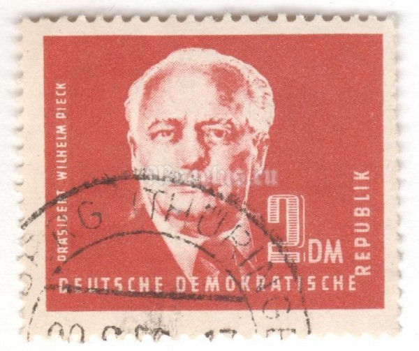 марка ГДР 2 марки "Wilhelm Pieck (1876-1960)" 1952 год Гашение