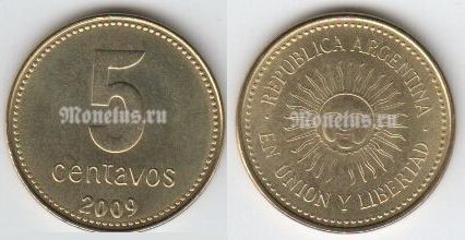 монета Аргентина 5 центаво 2009 год