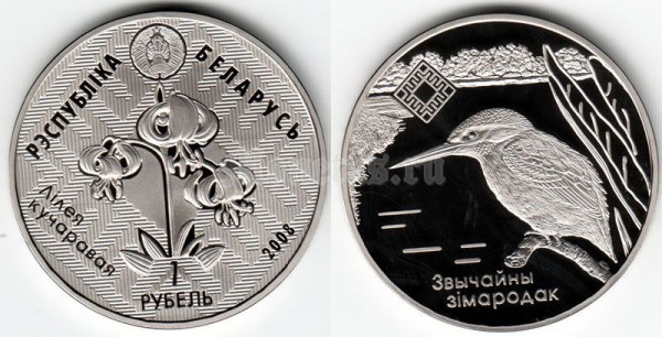 Республика Беларусь 1 рубль 2008 год зимородок