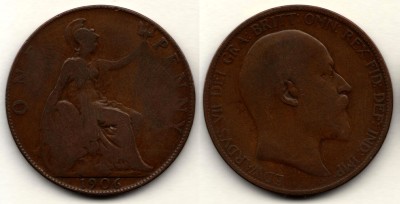монета Великобритания 1 пенни 1906 год