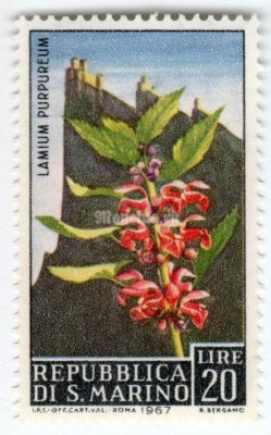 марка Сан-Марино 20 лир "Purple deadnettle (Lamium purpureum)" 1967 год