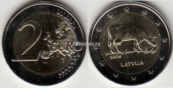 Монета Латвия 2 евро 2016 год Корова