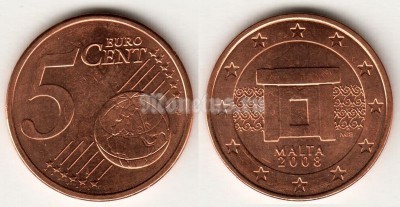 монета Мальта 5 евро центов 2008 год