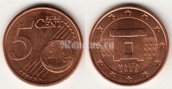 монета Мальта 5 евро центов 2008 год