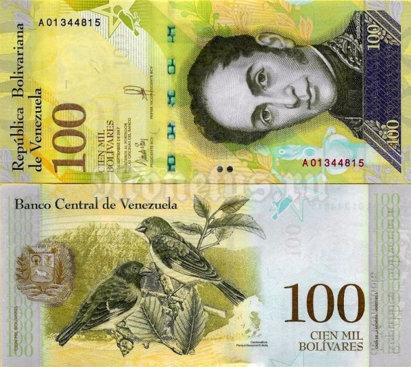 банкнота Венесуэла 100 000 боливар 2017 год, сентябрь