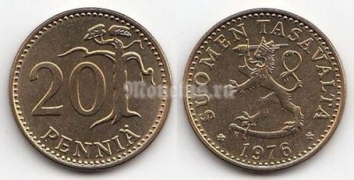 монета Финляндия 20 пенни 1976 год