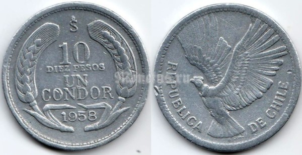 монета Чили 10 песо 1958 год