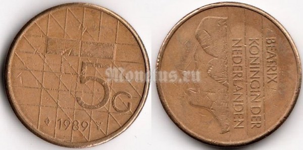 монета Нидерланды 5 гульденов 1989 год