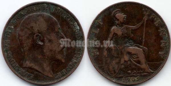 монета Великобритания 1/2 пенни 1905 год