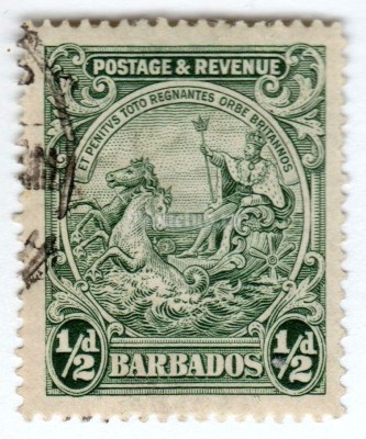 марка Барбадос 1/2 пенни "Seal of the Colony - Postage & Revenue" 1932 год Гашение