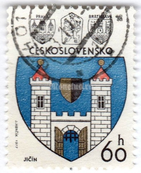 марка Чехословакия 50 геллер "Jičín" 1977 год Гашение 
