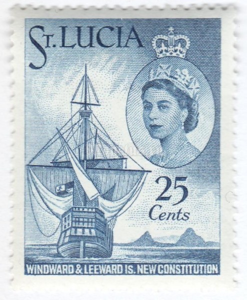 марка Сент-Люсия 25 центов "16th Century Ship" 1960 год