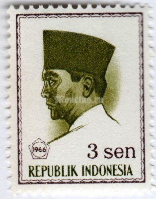марка Индонезия 3 сен "President Sukarno" 1966 год