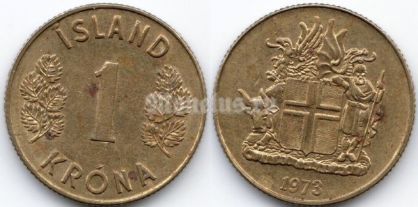монета Исландия 1 крона 1973 год