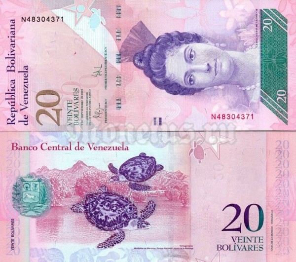 банкнота Венесуэла 20 боливаров 2009 год