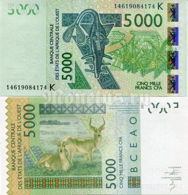 бона Западная Африка 5000 франков 2003 год (Буква К - Сенегал)