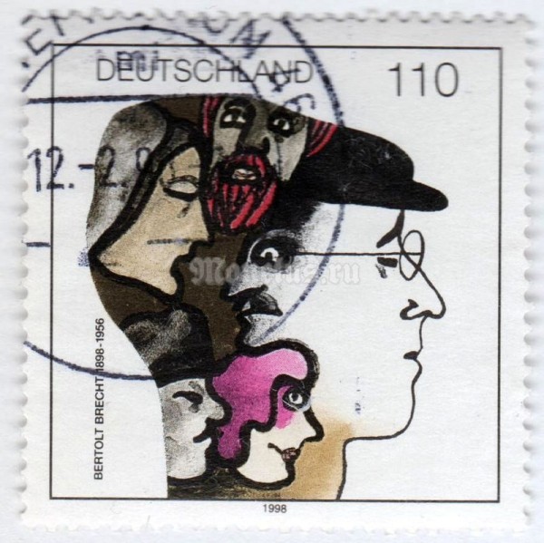 марка ФРГ 110 пфенниг "Brecht, Bertolt" 1998 год Гашение
