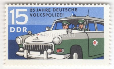марка ГДР 15 пфенниг "Squad cars" 1970 год