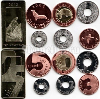 Галапагосские острова набор из 7-ми монет 2008,2013 год фауна