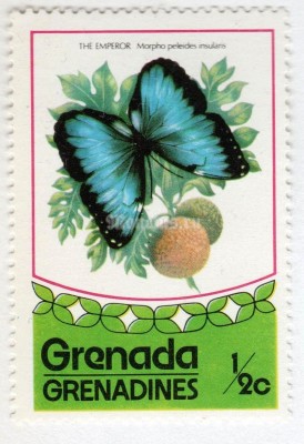 марка Гренада Гренадины 1/2 цента "Common Morpho (Morpho peleides)" 1975 год