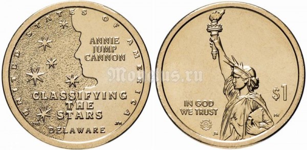 монета США 1 доллар 2019 год серия Американские инновации (новаторы) "American innovators", Классификация звезд, Энни Кэннон (Делавэр)