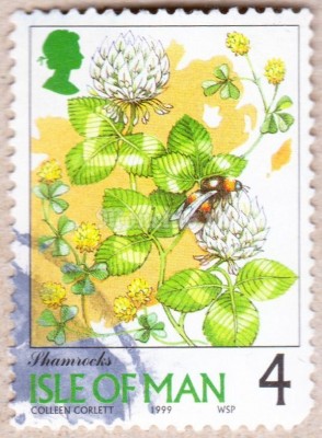марка Остров Мэн 4 пенни "Цветы" 1999 год