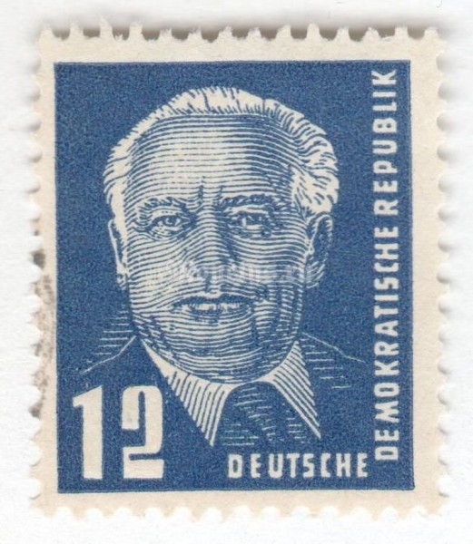 марка ГДР 12 пфенниг "Wilhelm Pieck (1876-1960)" 1950 год Гашение