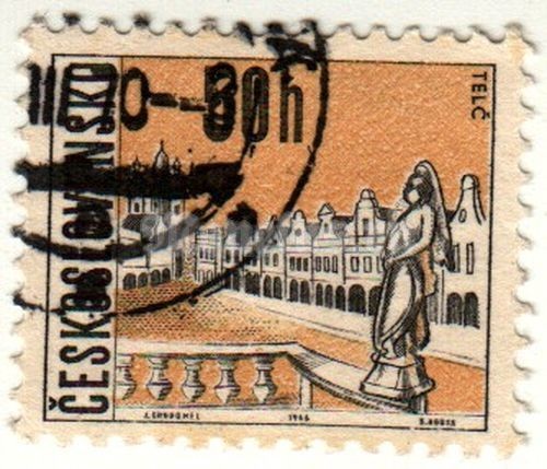 марка Чехословакия 50 геллер "Тельч" 1966 год