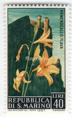 марка Сан-Марино 40 лир "Hemerocallis (Hemerocallis flava)" 1967 год