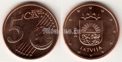 монета Латвия 5 евро центов 2014 год