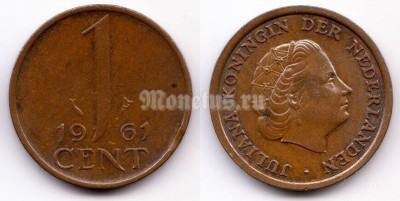 монета Нидерланды 1 цент 1961 год