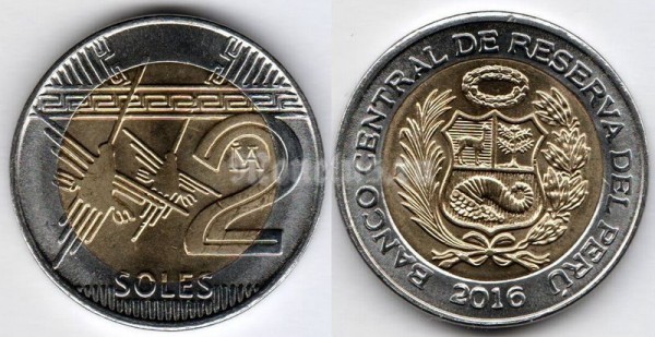 монета Перу 2 соля 2016 год
