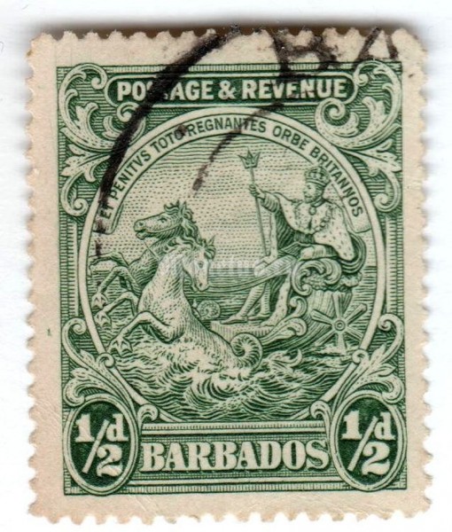 марка Барбадос 1/2 пенни "**Seal of the Colony - Postage & Revenue**" 1932 год Гашение