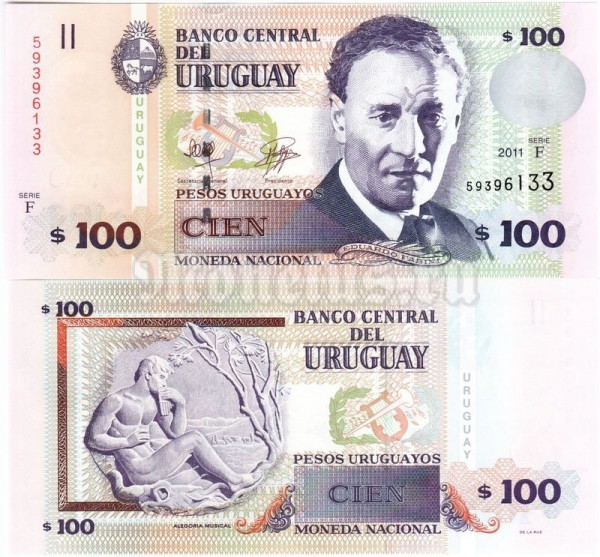 банкнота Уругвай 100 песо 2011 год - Эдвард Фабини