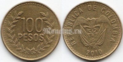 монета Колумбия 100 песо 2010 год