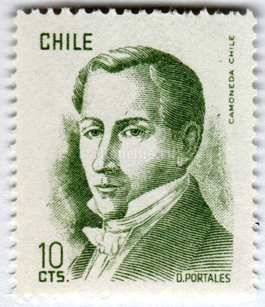 марка Чили 10 центаво "Diego Portales (1793-1837), Chilean statesman" 1975 год