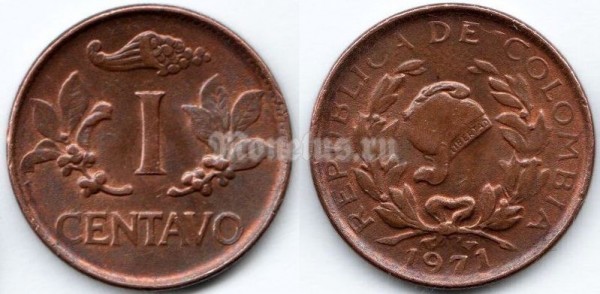 монета Колумбия 1 центаво 1971 год
