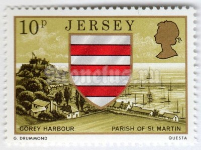 марка Джерси 10 пенни "Gorey Harbour - Parish of St.Martin" 1976 год