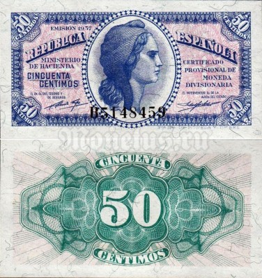 банкнота Испания 50 центимос 1937 год
