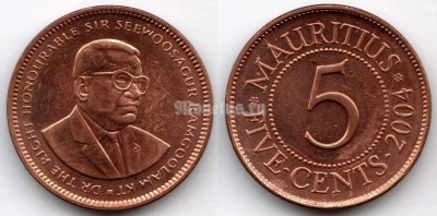 монета Маврикий 5 центов 2004 год