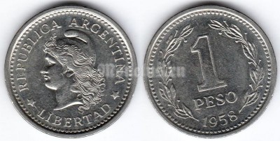 монета Аргентина 1 песо 1958 год