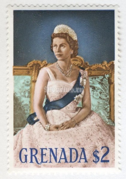 марка Гренада 2 доллара "Queen Elizabeth II" 1966 год