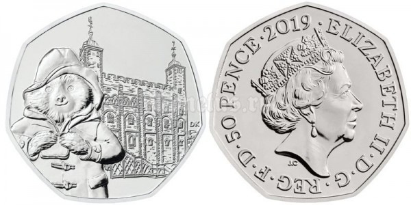 монета Великобритания 50 пенсов 2019 год - 60 лет Медвежонку Паддингтону