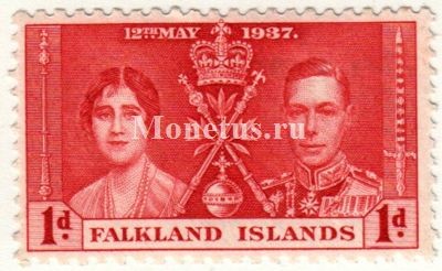 марка Фолклендские острова 1 пенни 1937 год Коронация Короля Георг VI