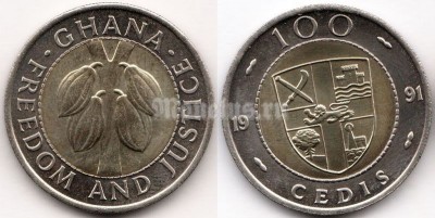 монета Гана 100 седи 1991 год